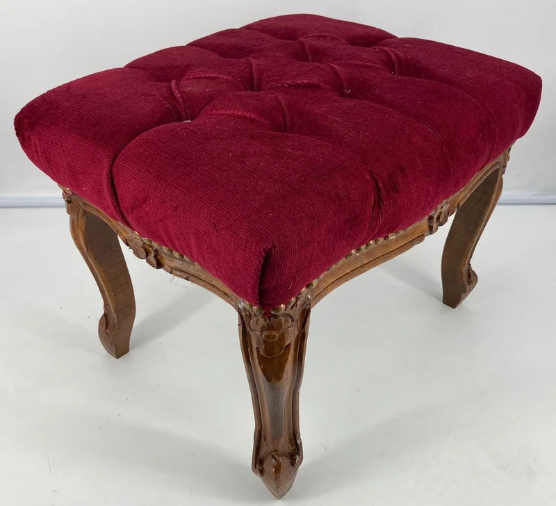 Casa Padrino Barock Fußhocker Bordeauxrot / Braun - Handgefertigter Antik Stil Hocker mit Glitzersteinen - Barockstil Möbel