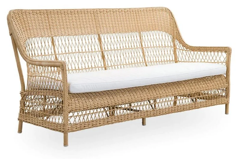 Casa Padrino Luxus Gartensofa mit Sitzkissen Naturfarben / Weiß 191 x 79 x H. 95 cm - Wetterbeständiges Garten & Terrassen Sofa - Garten & Terrassen Möbel - Luxus Qualität