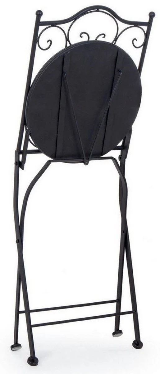 Casa Padrino Jugendstil Gartenstuhl 6er Set Schwarz / Mehrfarbig 39 x 47 x H. 92 cm - Klappbare Stühle mit Keramik Platten - Nostalgische Garten & Gastronomie Möbel
