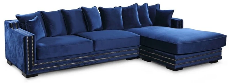 Casa Padrino Luxus Ecksofa Blau / Schwarz / Silber 315 x 186 x H. 105 cm - Modernes Wohnzimmer Sofa - Moderne Wohnzimmer Möbel - Luxus Kollektion