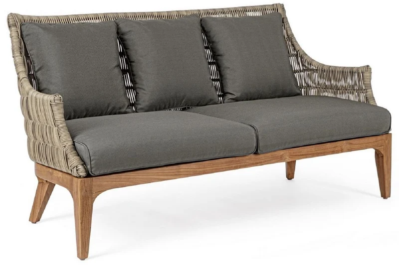 Casa Padrino Luxus Gartensofa mit Kissen Grau / Naturfarben / Braun 153 x 73 x H. 80,5 cm - Wetterbeständiges Garten & Terrassen Sofa - Garten & Terrassen Möbel - Luxus Qualität