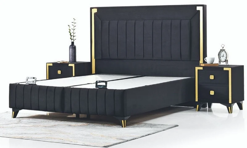 Casa Padrino Luxus Doppelbett Schwarz / Gelbgold - Modernes Massivholz Bett - Moderne Schlafzimmer & Hotel Möbel - Luxus Kollektion