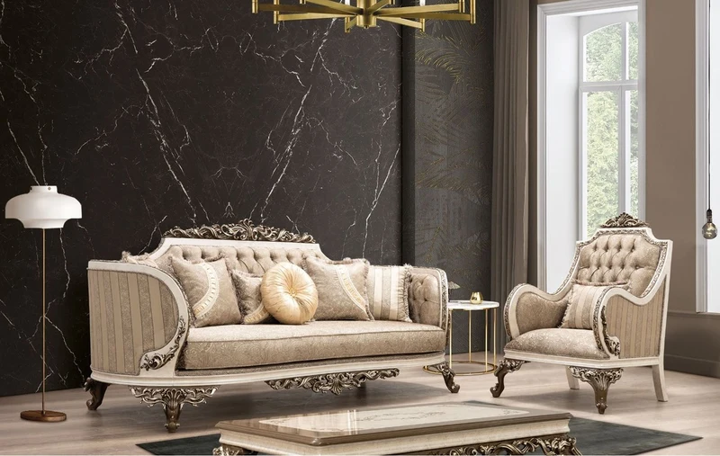 Casa Padrino Luxus Barock Sofa Beige / Cremefarben / Braun / Gold - Prunkvolles Wohnzimmer Sofa mit elegantem Muster - Barock Wohnzimmer Möbel