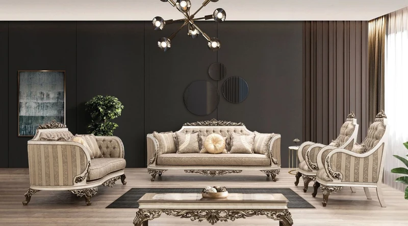 Casa Padrino Luxus Barock Sofa Beige / Cremefarben / Braun / Gold - Prunkvolles Wohnzimmer Sofa mit elegantem Muster - Barock Wohnzimmer Möbel