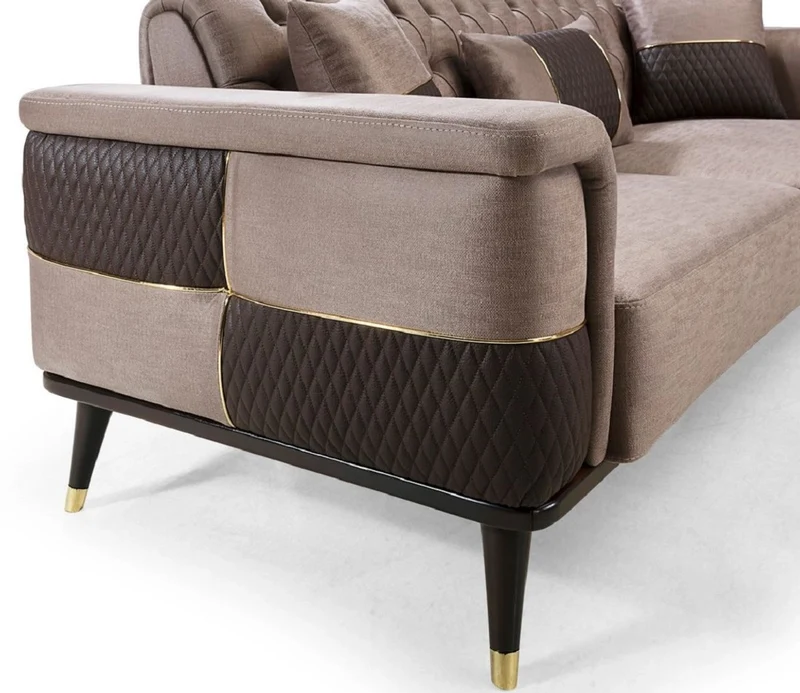 Casa Padrino Luxus Schlafsofa Braun / Dunkelbraun / Gold 225 x 94 x H. 83 cm - Modernes Wohnzimmer Sofa - Wohnzimmer Möbel