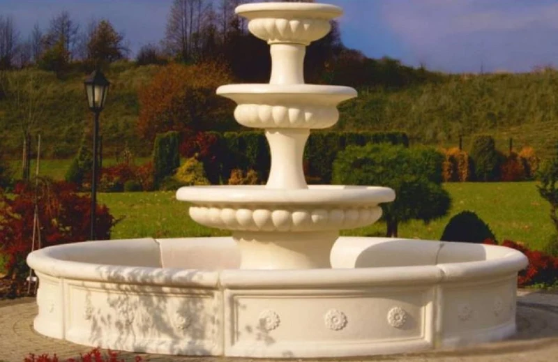 Casa Padrino Barock Garten Deko Springbrunnen Sandfarben Ø 255 x H. 171 cm - Prunkvoller Gartenbrunnen im Barockstil - Stein Brunnen mit Umrandung - Barock Garten & Terrassen Deko Accessoires