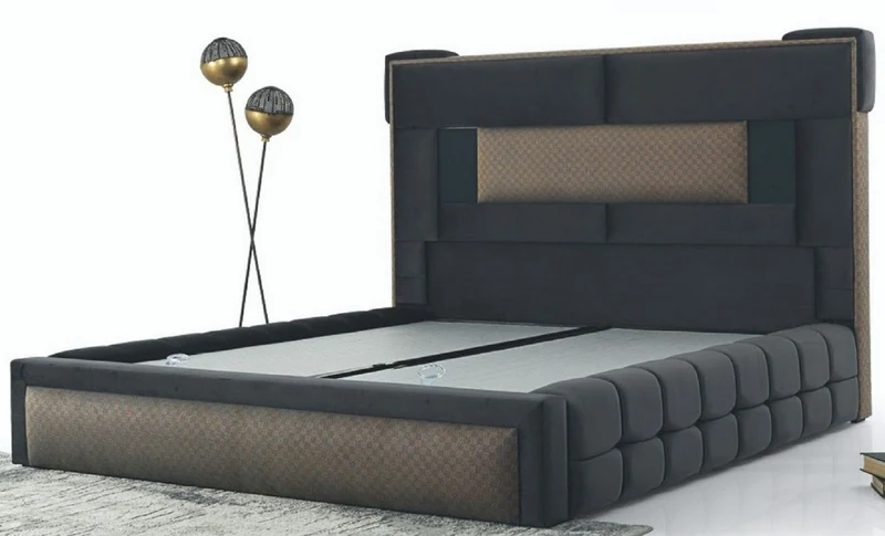 Casa Padrino Luxus Doppelbett Grau / Braun - Modernes Massivholz Bett - Moderne Schlafzimmer & Hotel Möbel - Luxus Kollektion