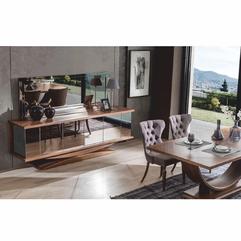 Casa Padrino Luxus Sideboard mit Spiegel Braun - Verspiegelter Massivholz Schrank mit Wandspiegel - Luxus Massivholz Möbel
