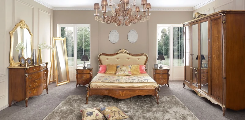 Casa Padrino Luxus Barock Doppelbett Gold / Braun / Gold - Prunkvolles Massivholz Bett im Barockstil - Barock Schlafzimmer & Hotel Möbel - Luxus Qualität - Made in Italy