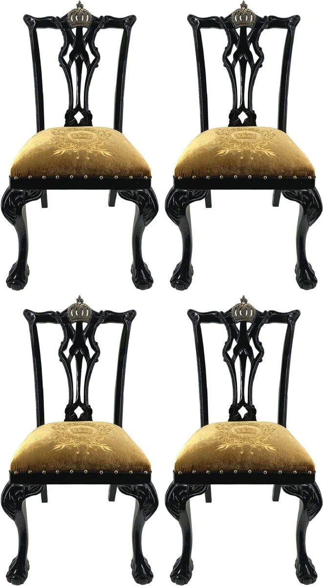 Pompöös by Casa Padrino Luxus Barock Esszimmerstühle Gold / Schwarz - Pompööse Barock Stühle designed by Harald Glööckler - 4 Esszimmerstühle - Barock Esszimmer Möbel