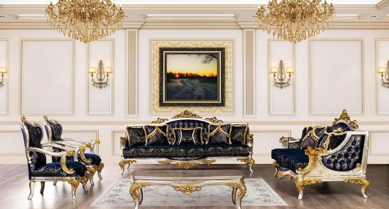 Casa Padrino Luxus Barock Couchtisch Silber / Gold - Massivholz Wohnzimmertisch im Barockstil - Barock Wohnzimmer Möbel - Edel & Prunkvoll