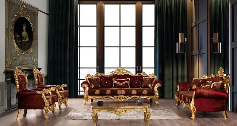 Casa Padrino Luxus Barock Wohnzimmer Sessel Bordeauxrot / Gold - Prunkvoller Sessel mit elegantem Muster - Handgefertigte Barock Wohnzimmer Möbel