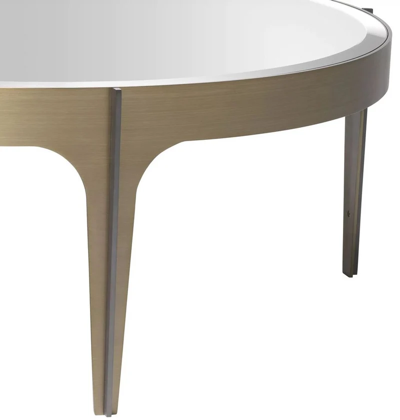 Casa Padrino Luxus Couchtisch Messing / Bronze Ø 94 x H. 34,5 cm - Runder Edelstahl Wohnzimmertisch mit Spiegelglas Tischplatte - Luxus Wohnzimmer Möbel