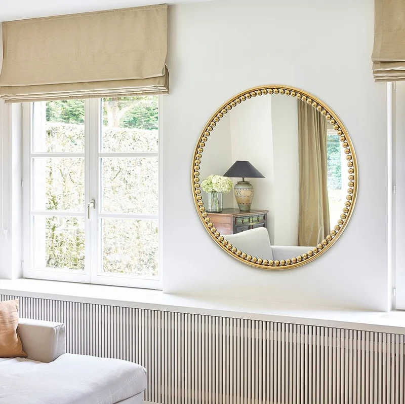 Casa Padrino Luxus Wandspiegel Gold Ø 107 cm - Runder Wohnzimmer Spiegel mit Metallrahmen - Schlafzimmer Spiegel - Badezimmer Spiegel - Garderoben Spiegel - Luxus Kollektion