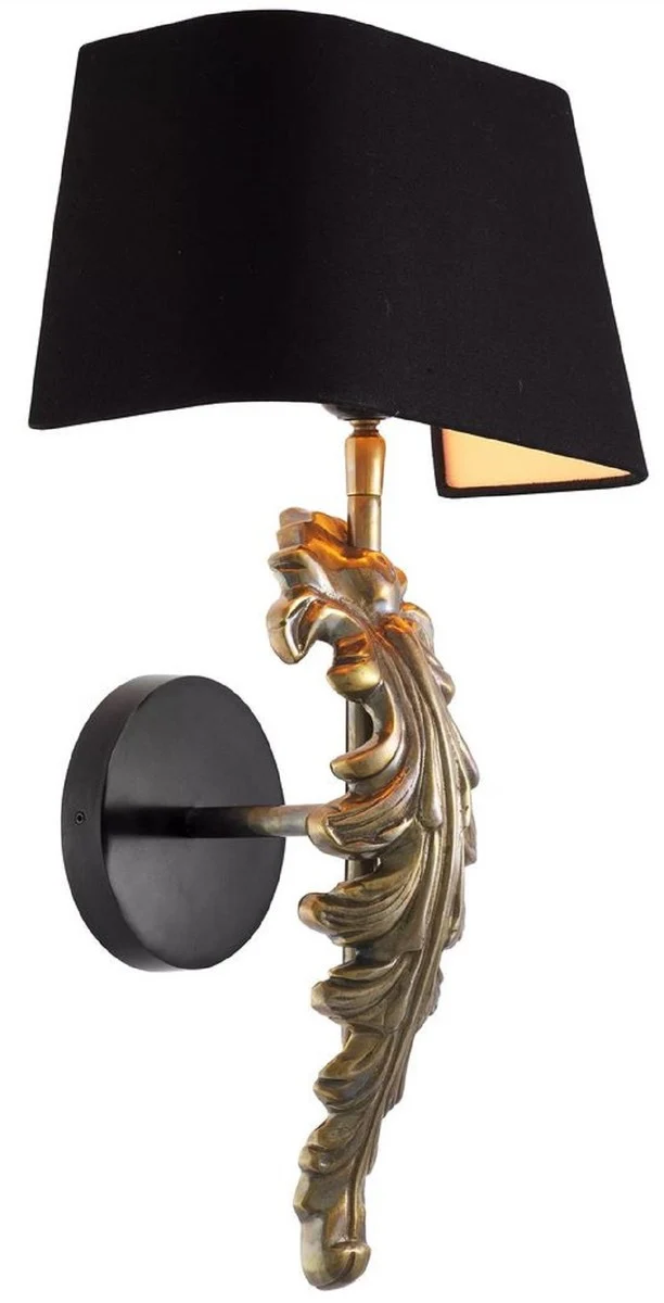 Casa Padrino Luxus Wandleuchte Vintage Messingfarben / Schwarz 25 x 18 x H. 47 cm - Elegante Wohnzimmer Wandlampe mit Lampenschirm - Luxus Kollektion