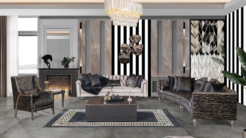 Casa Padrino Luxus Barock Sofa Schwarz / Gold / Silber - Gebogenes Wohnzimmer Sofa - Hotel Sofa - Luxus Barock Wohnzimmer & Hotel Möbel