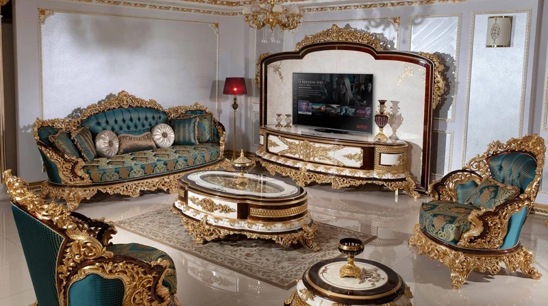 Casa Padrino Luxus Barock TV Schrank Weiß / Braun / Gold - Prunkvolles Wohnzimmer Sideboard mit Rückwand - Barock Wohnzimmer Möbel - Edel & Prunkvoll