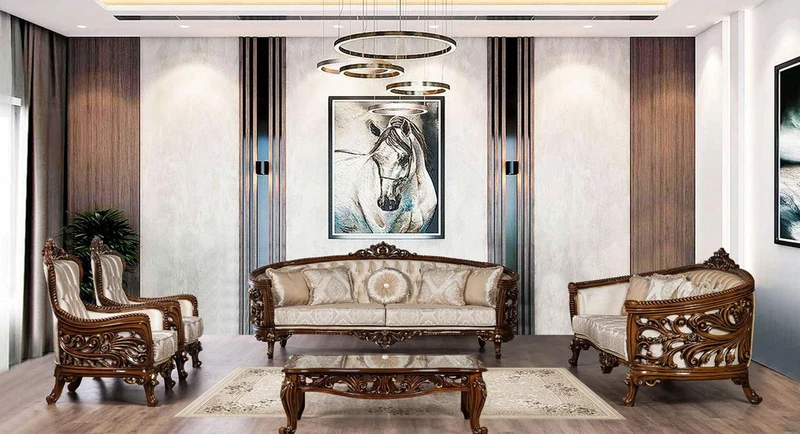 Casa Padrino Luxus Barock Sofa Beige / Braun / Gold - Prunkvolles Wohnzimmer Sofa mit elegantem Muster - Barock Wohnzimmer Möbel