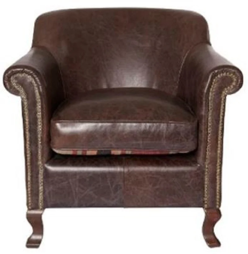 Casa Padrino Luxus Echtleder Sessel Vintage Dunkelbraun 88 x 81 x H. 79 cm - Wohnzimmer Leder Sessel - Echtleder Wohnzimmer Möbel