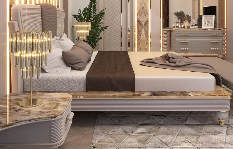 Casa Padrino Luxus Art Deco Nachttisch Set Grau / Weiß / Gold 75 x 50 x H. 48 cm - Prunkvolle Massivholz Nachtkommoden - Art Deco Schlafzimmer & Hotel Möbel - Luxus Kollektion