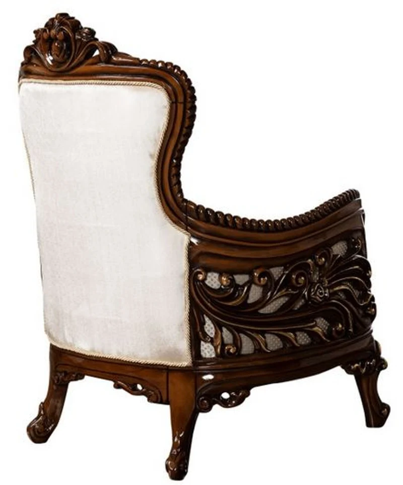 Casa Padrino Luxus Barock Sessel Beige / Braun / Gold - Prunkvoller Wohnzimmer Sessel mit elegantem Muster - Barock Wohnzimmer Möbel