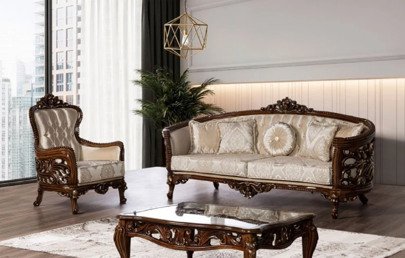 Casa Padrino Luxus Barock Couchtisch Braun / Gold - Handgefertigter Massivholz Wohnzimmertisch mit Glasplatte - Barock Wohnzimmer Möbel - Edel & Prunkvoll