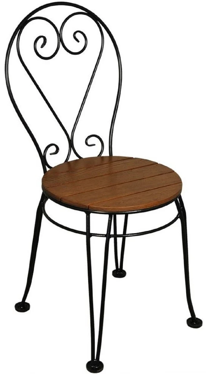 Casa Padrino Jugendstil Gartenstuhl 4er Set Braun / Schwarz 40 x 40 x H. 92 cm - Elegante Schmiedeeisen Stühle mit Massivholz Sitzfläche - Nostalgische Garten & Gastronomie Möbel