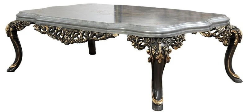 Casa Padrino Luxus Barock Couchtisch Silber / Grau / Gold - Prunkvoller Massivholz Wohnzimmertisch im Barockstil - Barock Wohnzimmer Möbel - Edel & Prunkvoll
