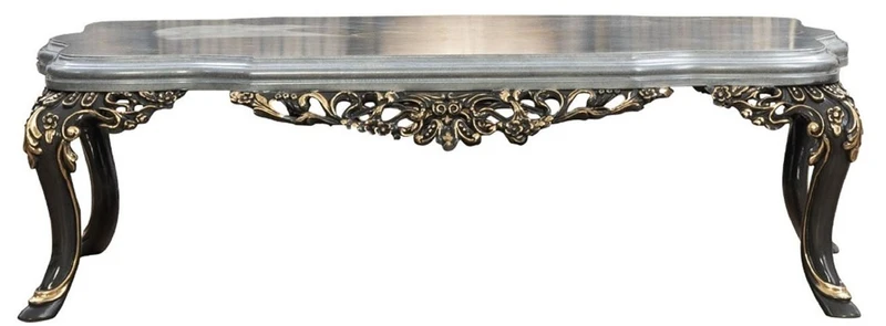 Casa Padrino Luxus Barock Couchtisch Silber / Grau / Gold - Prunkvoller Massivholz Wohnzimmertisch im Barockstil - Barock Wohnzimmer Möbel - Edel & Prunkvoll