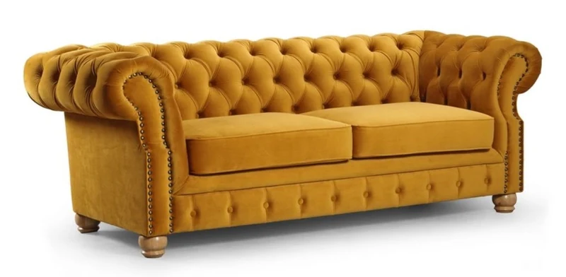 Casa Padrino Luxus Chesterfield 2er Sofa Ocker / Hellbraun 167 x 93 x H. 77 cm - Chesterfield Wohnzimmer Sofa - Chesterfield Wohnzimmer Möbel
