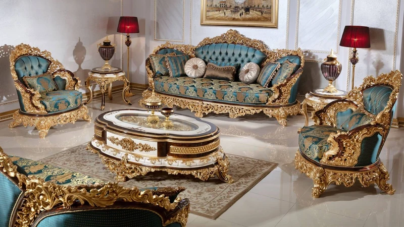 Casa Padrino Luxus Barock Sofa Blau / Beige / Braun / Gold - Prunkvolles Wohnzimmer Sofa mit elegantem Muster - Barock Wohnzimmer Möbel - Edel & Prunkvoll