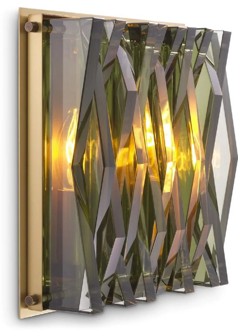 Casa Padrino Luxus Wandleuchte Antik Messingfarben / Grün 24 x 9 x H. 24 cm - Elegante Metall Wandlampe mit Glas Lampenschirm - Luxus Leuchten