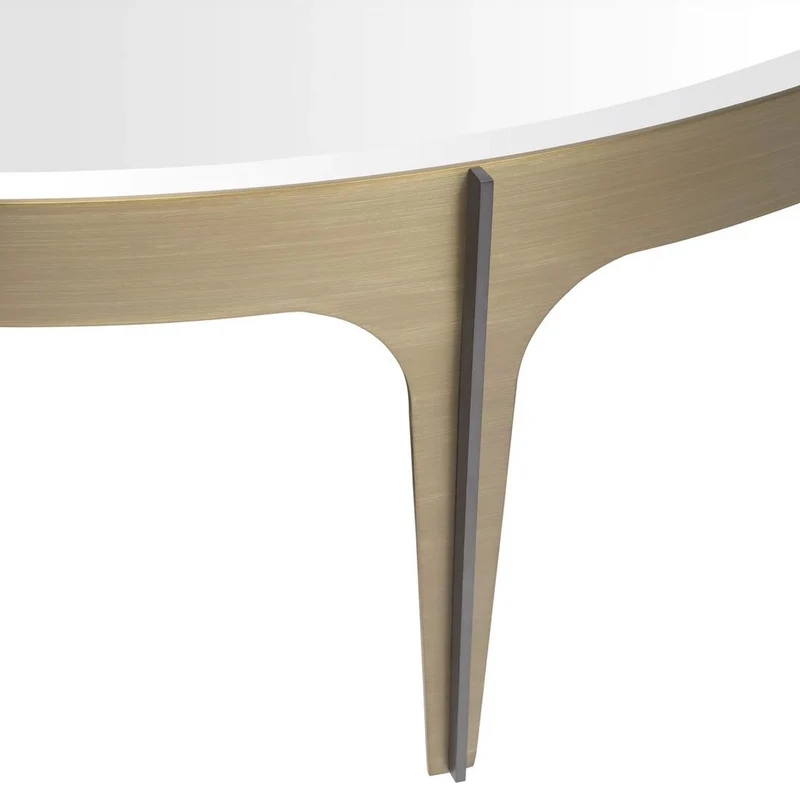 Casa Padrino Luxus Couchtisch Messing / Bronze Ø 124 x H. 34,5 cm - Runder Edelstahl Wohnzimmertisch mit Spiegelglas Tischplatte - Luxus Wohnzimmer Möbel
