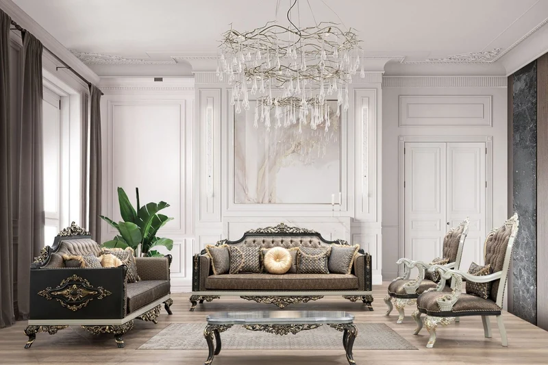 Casa Padrino Luxus Barock Sessel Blau / Gold / Grau / Weiß / Gold - Prunkvoller Wohnzimmer Sessel mit elegantem Muster - Barock Wohnzimmer Möbel