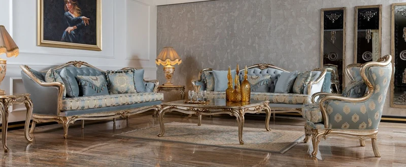 Casa Padrino Luxus Barock Ohrensessel Hellblau / Silber / Gold - Prunkvoller Wohnzimmer Sessel im Barockstil - Barock Möbel