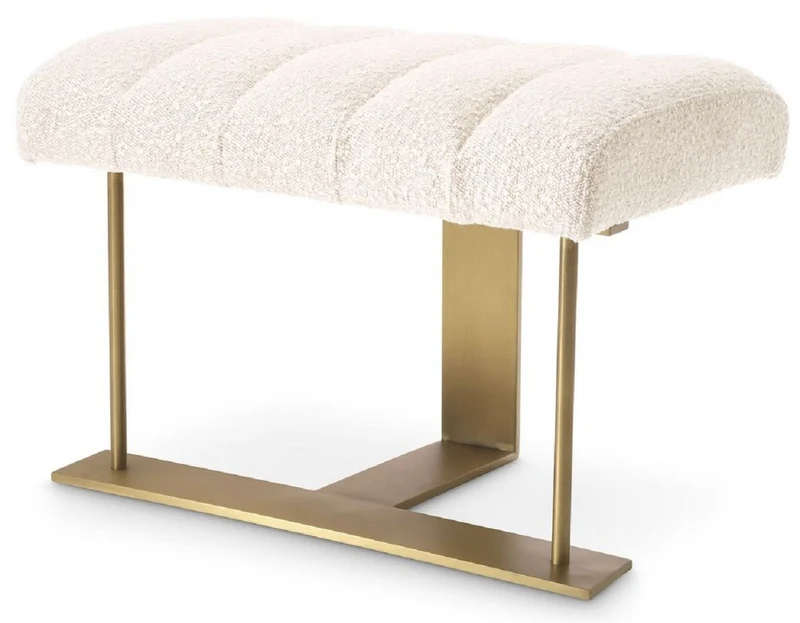 Casa Padrino Luxus Hocker Creme / Messing 62 x 46 x H. 45 cm - Gepolsterter Sitzhocker mit Edelstahl Gestell - Luxus Wohnzimmer & Hotel Möbel - Luxus Qualität