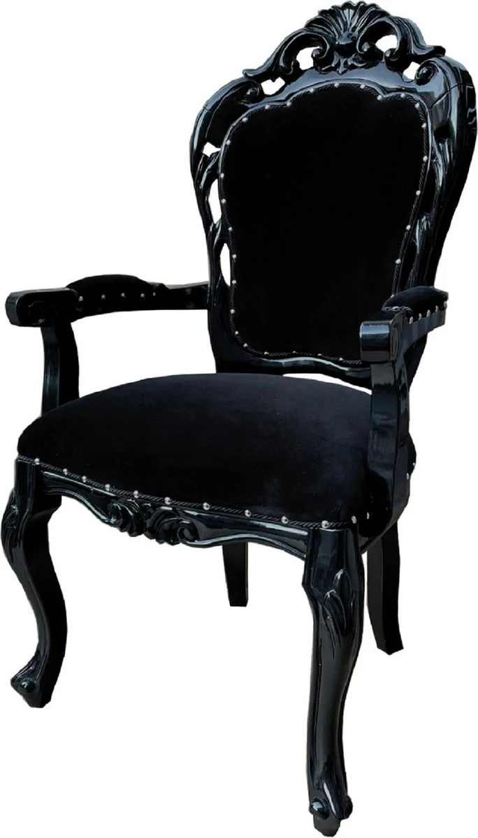 Casa Padrino Barock Esszimmerstuhl 6er Set Schwarz - Handgefertigte Antik Stil Stühle mit Armlehnen - Barock Esszimmer Möbel