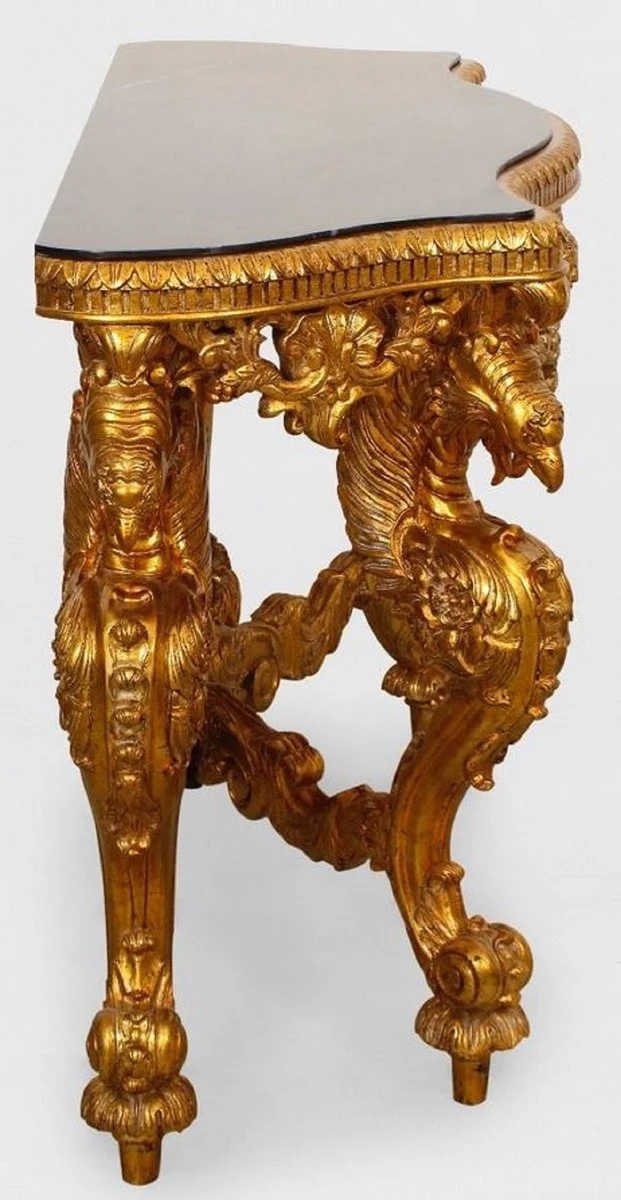 Casa Padrino Luxus Barock Konsole Gold / Schwarz - Handgefertigter Massivholz Konsolentisch mit edlen Verzierungen und Marmorplatte - Barock Möbel