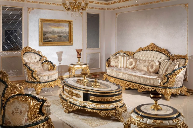 Casa Padrino Luxus Barock Sessel Gold / Mehrfarbig / Blau / Gold - Prunkvoller Wohnzimmer Sessel mit elegantem Muster - Barock Wohnzimmer Möbel - Edel & Prunkvoll