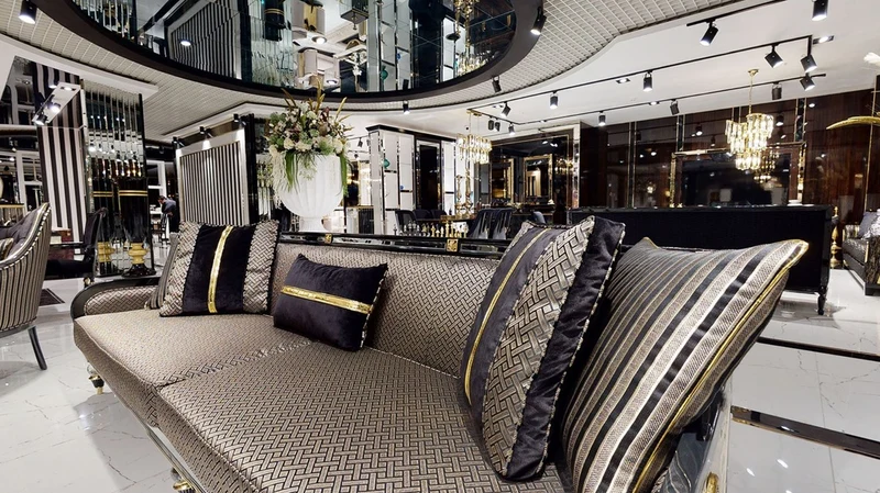 Casa Padrino Luxus Art Deco Sofa Gold / Cremefarben / Schwarz / Gold - Art Deco Wohnzimmer & Hotel Möbel - Luxus Kollektion