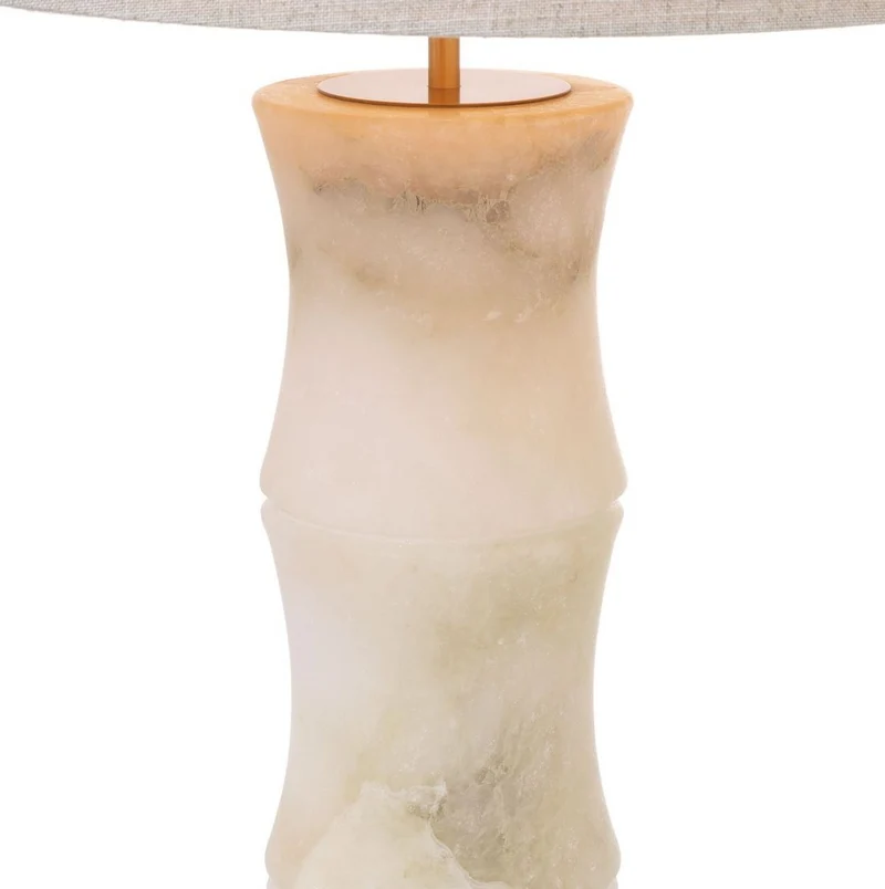 Casa Padrino Luxus Tischleuchte Alabaster / Antik Messing / Beige Ø 38 x H. 88 cm - Moderne Alabaster Schreibtschleuchte in Bambus Optik - Luxus Kollektion