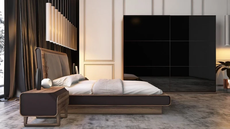 Casa Padrino Luxus Schlafzimmerschrank Braun / Schwarz 256 x 66 x H. 212 cm - Edler Massivholz Kleiderschrank mit 2 Schiebetüren - Luxus Schlafzimmer Möbel