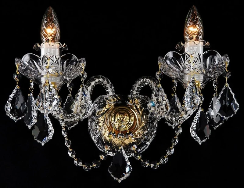 Casa Padrino Luxus Barock Kristall Wandleuchte Gold 39 x H. 30 cm - Prunkvolle Doppel Wandlampe im Barockstil - Barock Leuchten - Edel & Prunkvoll