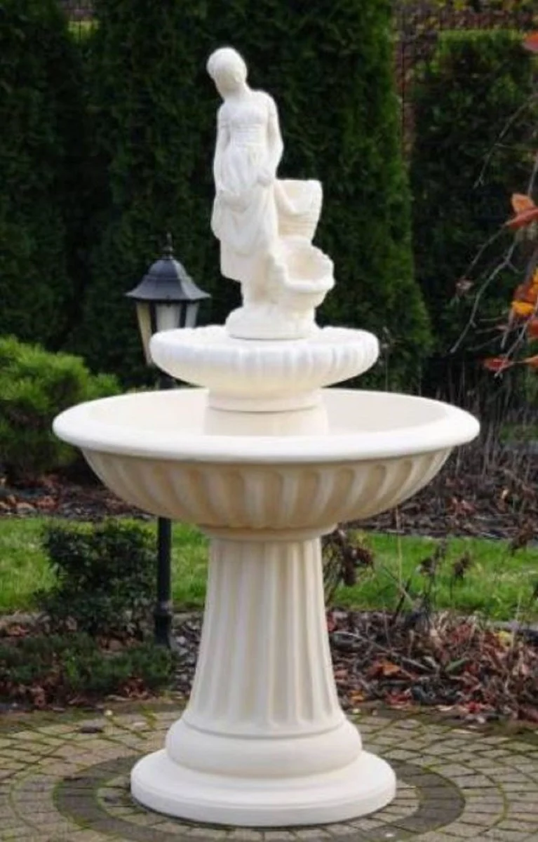 Casa Padrino Jugendstil Springbrunnen Dame Weiß Ø 92 x H. 162 cm - Prunkvoller Gartenbrunnen - Gartendeko Brunnen - Barock & Jugendstil Garten Deko Accessoires