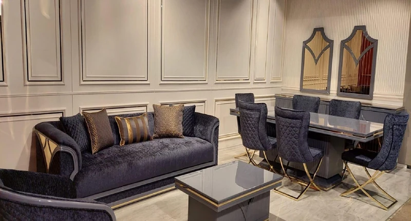 Casa Padrino Luxus Art Deco Sofa Lila / Grau / Gold - Wohnzimmer Sofa - Hotel Sofa - Luxus Art Deco Wohnzimmer & Hotel Möbel
