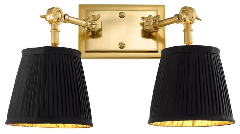 Casa Padrino Luxus Doppel Wandleuchte Gold / Schwarz 33 x 25 x H. 25 cm - Edle Wandlampe mit Schwenkarmen - Luxus Qualität