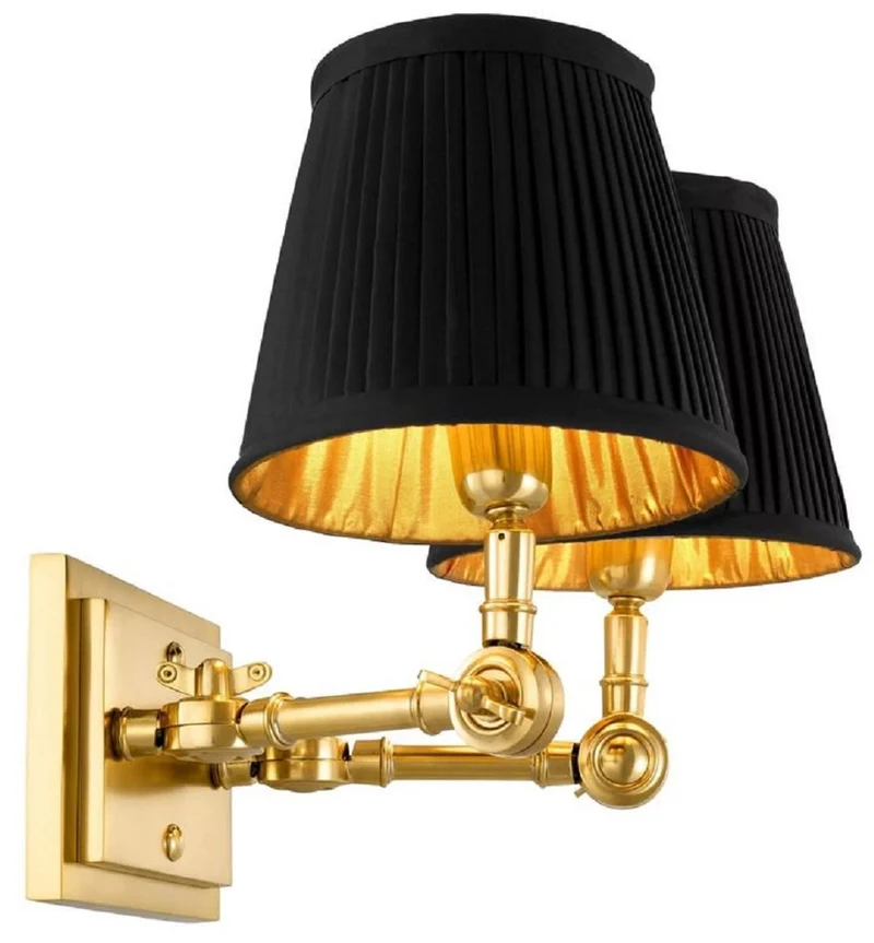 Casa Padrino Luxus Doppel Wandleuchte Gold / Schwarz 33 x 25 x H. 25 cm - Edle Wandlampe mit Schwenkarmen - Luxus Qualität