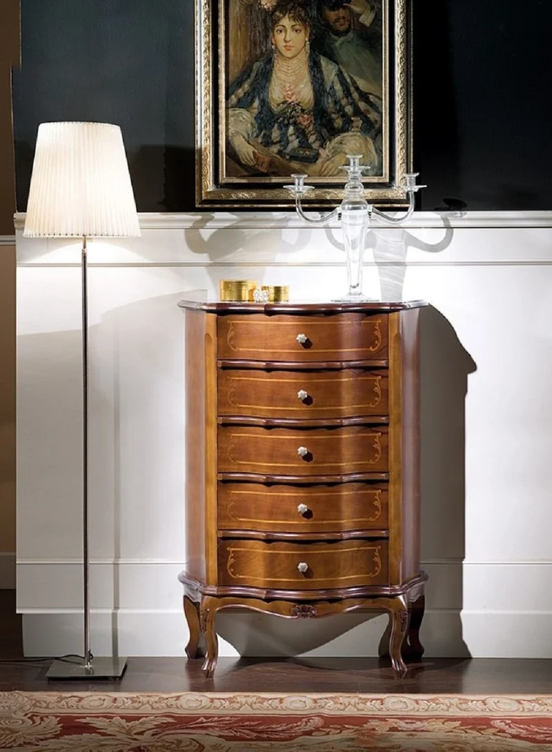 Casa Padrino Luxus Barock Kommode Braun - Edler Massivholz Schrank mit 5 Schubladen - Barock Möbel - Luxus Qualität - Made in Italy