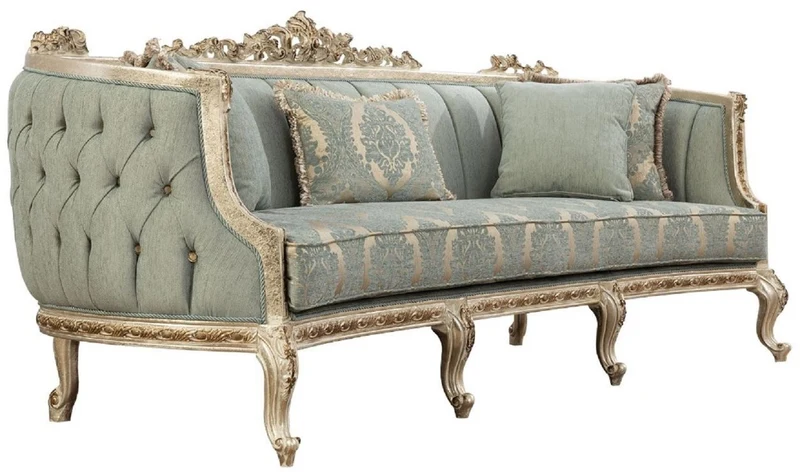 Casa Padrino Luxus Barock Sofa Grün / Antik Gold - Prunkvolles Wohnzimmer Sofa mit elegantem Muster - Barock Wohnzimmer Möbel