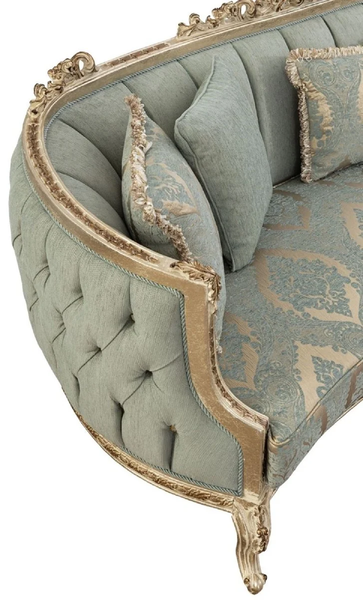 Casa Padrino Luxus Barock Sofa Grün / Antik Gold - Prunkvolles Wohnzimmer Sofa mit elegantem Muster - Barock Wohnzimmer Möbel